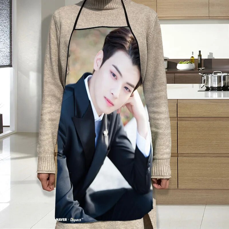 Cha Eun Woo Apron Grill Kitchen Chef Apron Professional for BBQ, Baking, Cooking for Men Women 2 Size 68X95cm and 50X75cm. 