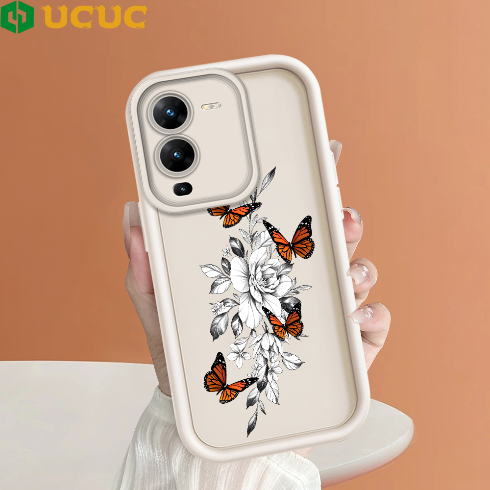 UCUC for Vivo S1 Pro V15 V23E V27E V29 V23 V25 V27 Pro 5G V5 V11i Y67 Back Cover White Flower Butterfly Ladder Camera Soft Rubber Phone Case. 