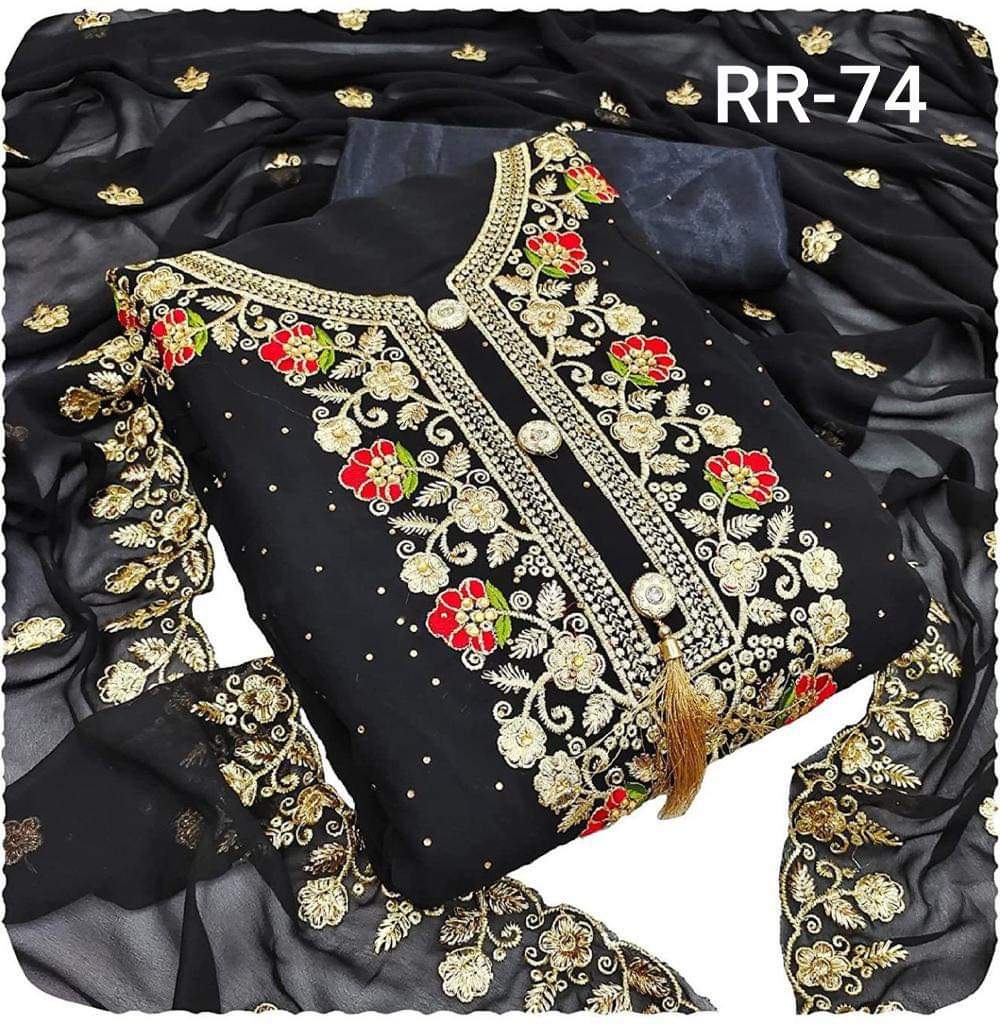 New Stylish Exclusive Collection Weightless Georgette Computer Embroidery Work Four-Piece Salwar Kameez For Women - Chic for Any Season. 