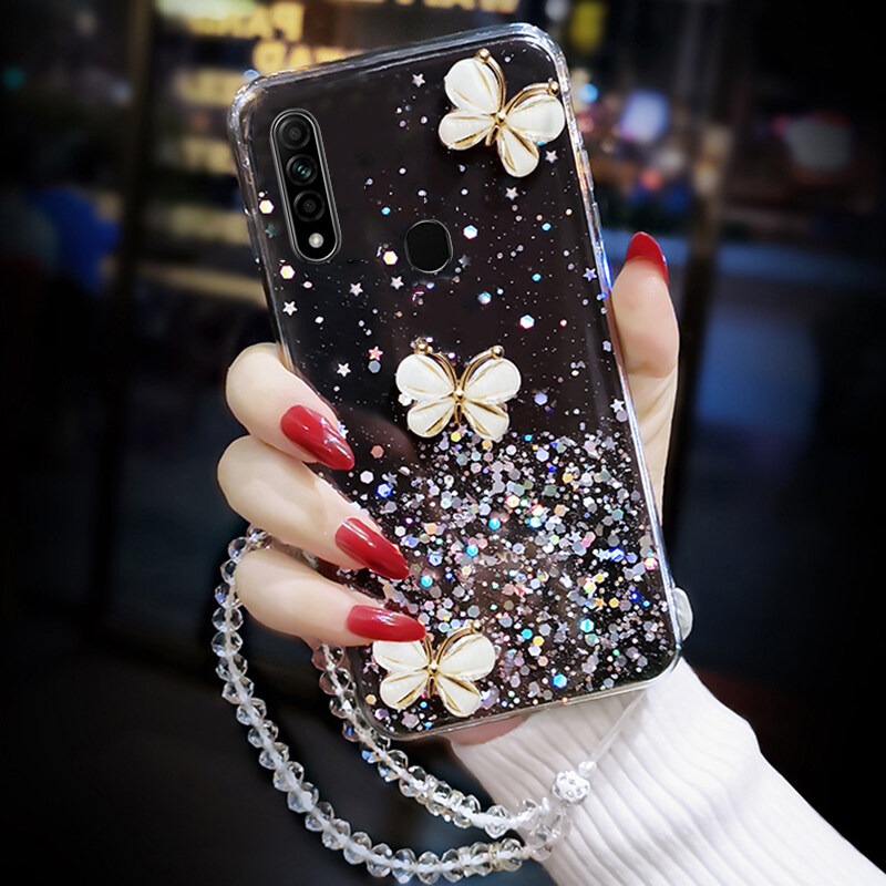 Phone case OPPO A31 Shiny Ring Case Glitter Soft Transparent Butterfly Cases For OPPO A31 Back Cover + Free Crystal Chain. 
