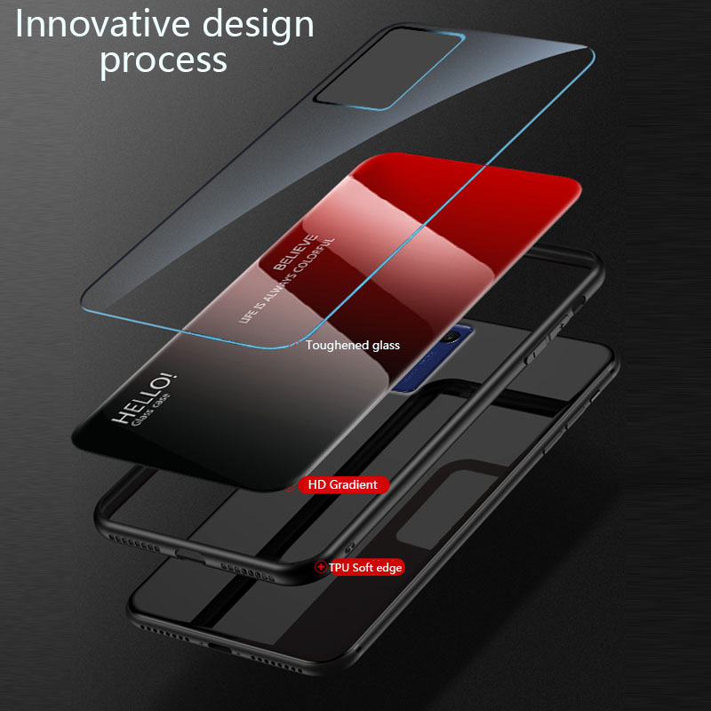 Biruiqu For Realme 9 5G Speed Edition Shockproof Gradient Tempered Glass Back Soft Silicone Edge Case Cover. 