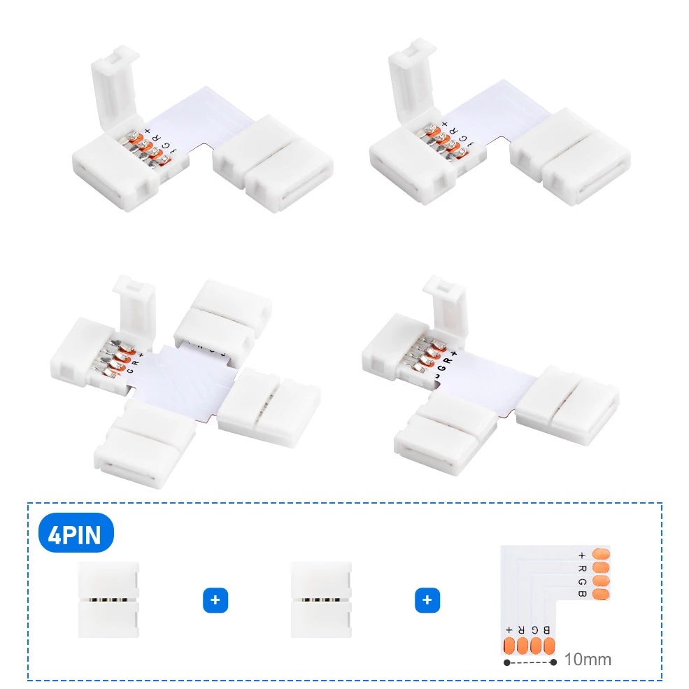 RGB LED Strip 4 Pin 1 to 2 3 4 way Female Connector and Splitter L Shaped T Shaped for RGB SMD5050 LED Strips. 