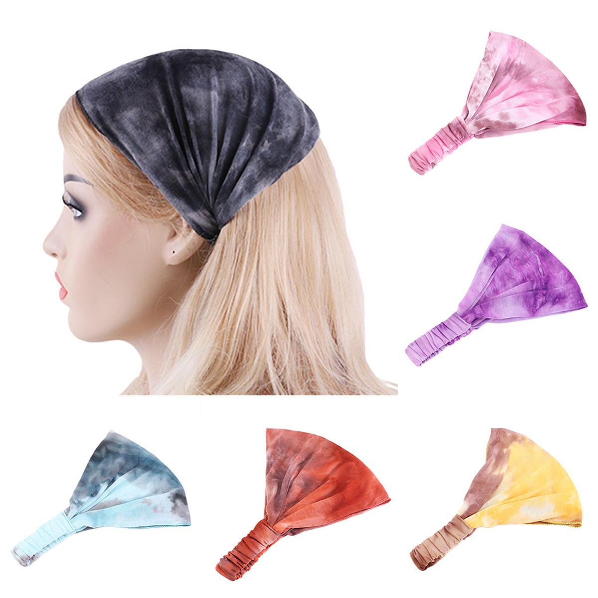 Vintage Bandage Elastic Sports Hair Bands Beach For Women Girl Tie Dye Head Turban