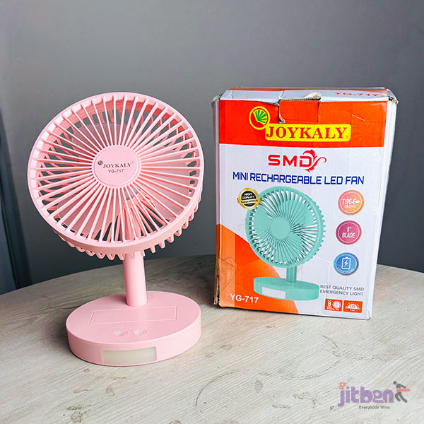 5” Blade Mini Rechargeable YG-717 Movable LED Fan | Type-C Charging Desk Fan With Lamp
