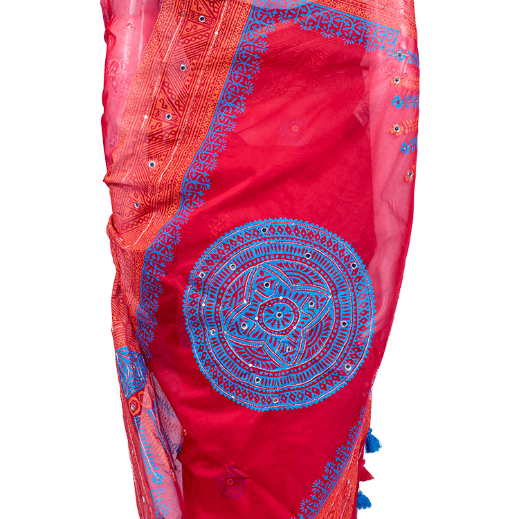 Pure Half Silk Saree featuring karchupi design works. 