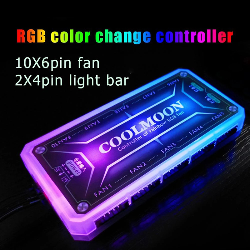 RGB Fans Remote Controller 12V 5A Color Controller with 10pcs 6pin Fan Port 2pcs 4pin Light Bar Port with Nice material. 