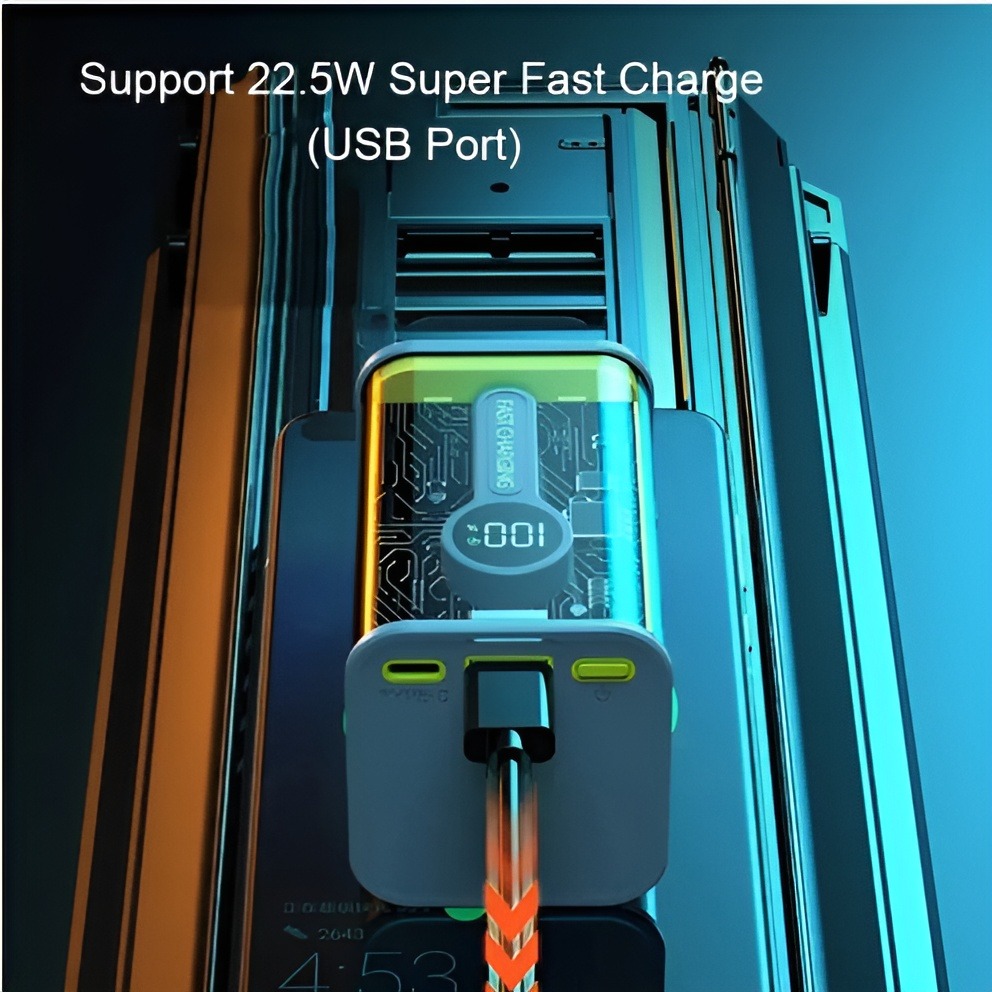 PD22.5W Nothing Power Bank Case Transparent Power Bank Fast Charging External Battery for Mobile and others Battery Charger (Without Battery) Used 2 cell 18650 model Li-ion battery. 
