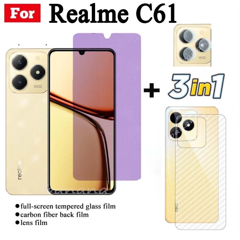 Realme C61 Anti Blue Light RayTempered Glass For Realme C63 C53 C55 C51 Note50 Screen Protector+Camera Lens Film+back Film