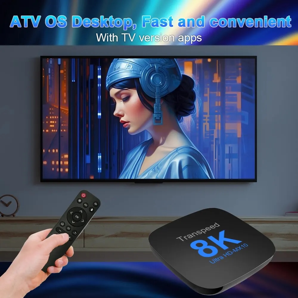 Transpeed Android 13 TV Box ATV Dual Wifi With TV Apps 8K Video BT5.0+ RK3528 4K 3D Voice Media Player Set Top Box. 