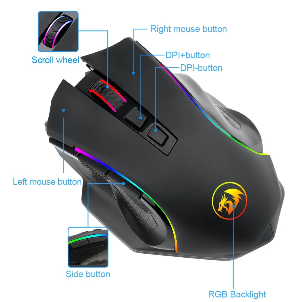 REDRAGON Griffin M602 KS RGB USB 2.4G Wireless Gaming Mouse 8000 DPI 8 buttons Programmable ergonomic for gamer Mice laptop PC. 