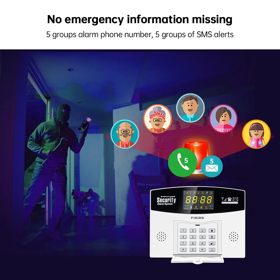 FUERS Tuya WiFi GSM Home Security Alarm System Smart Home Wifi Home Alarm System Motion sensor smart life. 