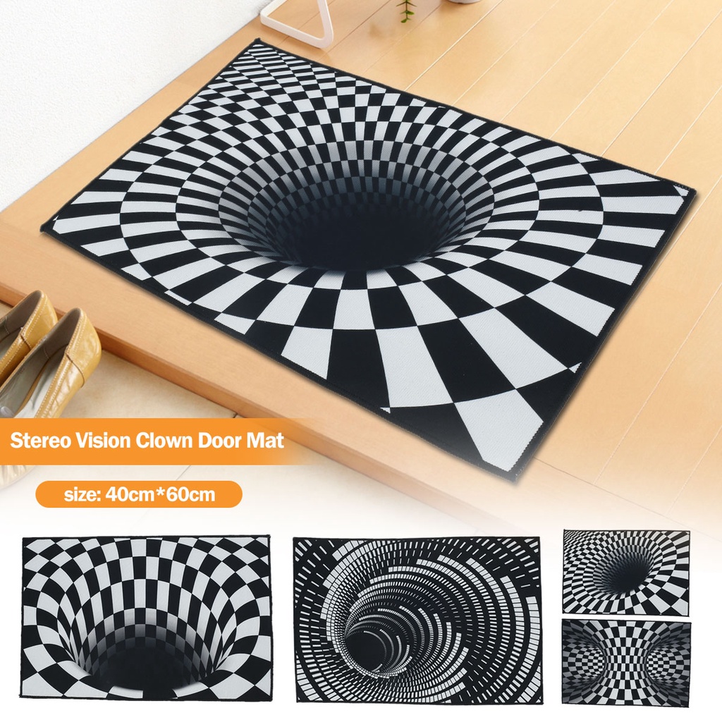 3D Vortex Illusion Doormat Decor Print Abstract Geometric Optical Floor Mat Soft Flannel Non Slip Doormat for Kitchen Bedroom. 