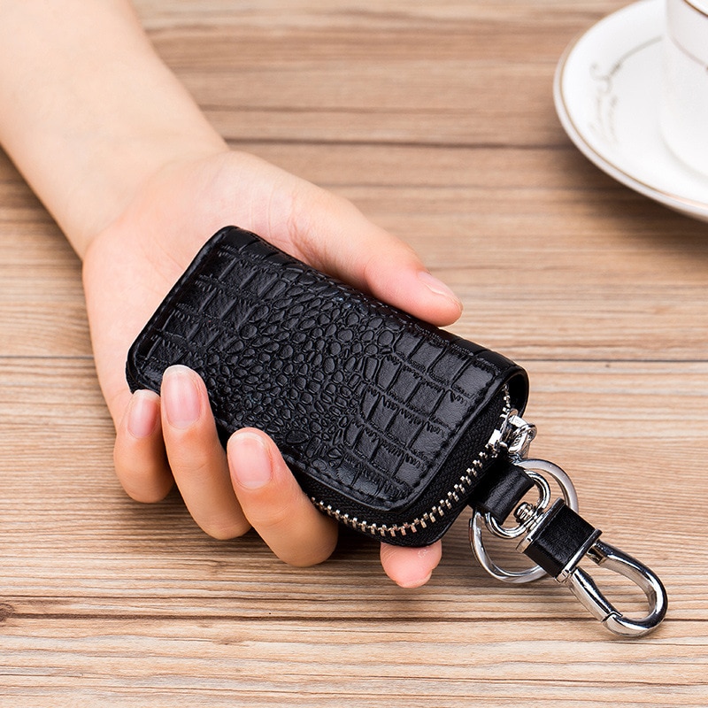 【happy one】CICICUFF Fashion Car Key Bag Unisex Crocodile Print Zipper Keys Cow Split Key Organizer Case Wallet. 