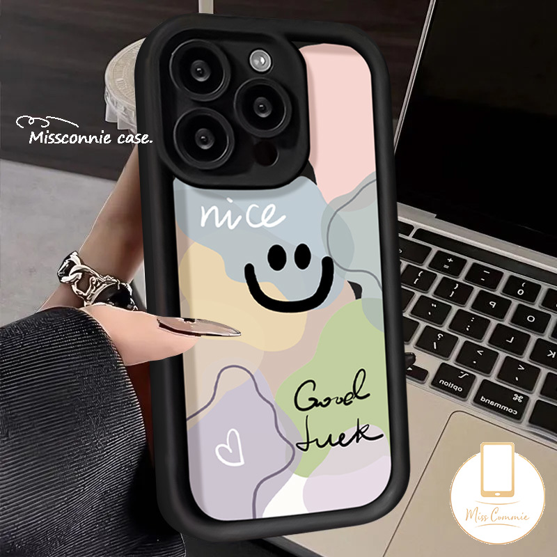 Colorful Cloud English Letter Smiling Face Graffiti Phone Case Compatible for IPhone 11 14 15 13 12 Pro Max X 7Plus XR XS Max 7 15 6S 6 8 Plus SE 2020 Angel Eyes Soft Cover