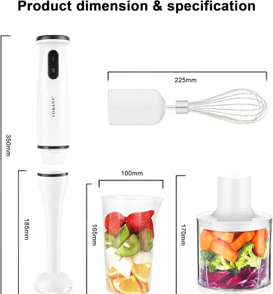 Hand Blender, 800W with 750ml BPA-free Beaker, 450ml Chopper, Whisk, Dual Speed, for Shakes, Smoothies, Baby Food, Soups & More, White. 