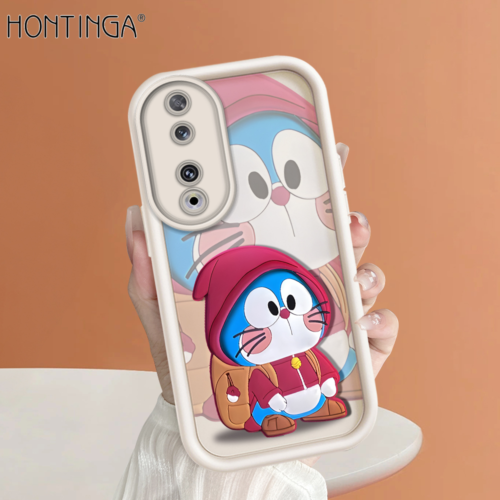 Hontinga for Honor 90 5G Back Cover Red Doraemon Pattern Ladder Soft Camera Protection Rubber Phone Case