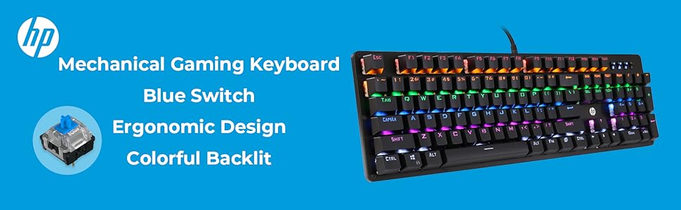 Product parameters:  Product brand: HP Product model: GK100F Keyboard type: 104 key mechanical game keyboard Connection method: USB wired Lighting effects: 20 types of lighting effects Key cap process: ABS Keyboard size: 436X129X35mm Keyboard weight: 917g. 