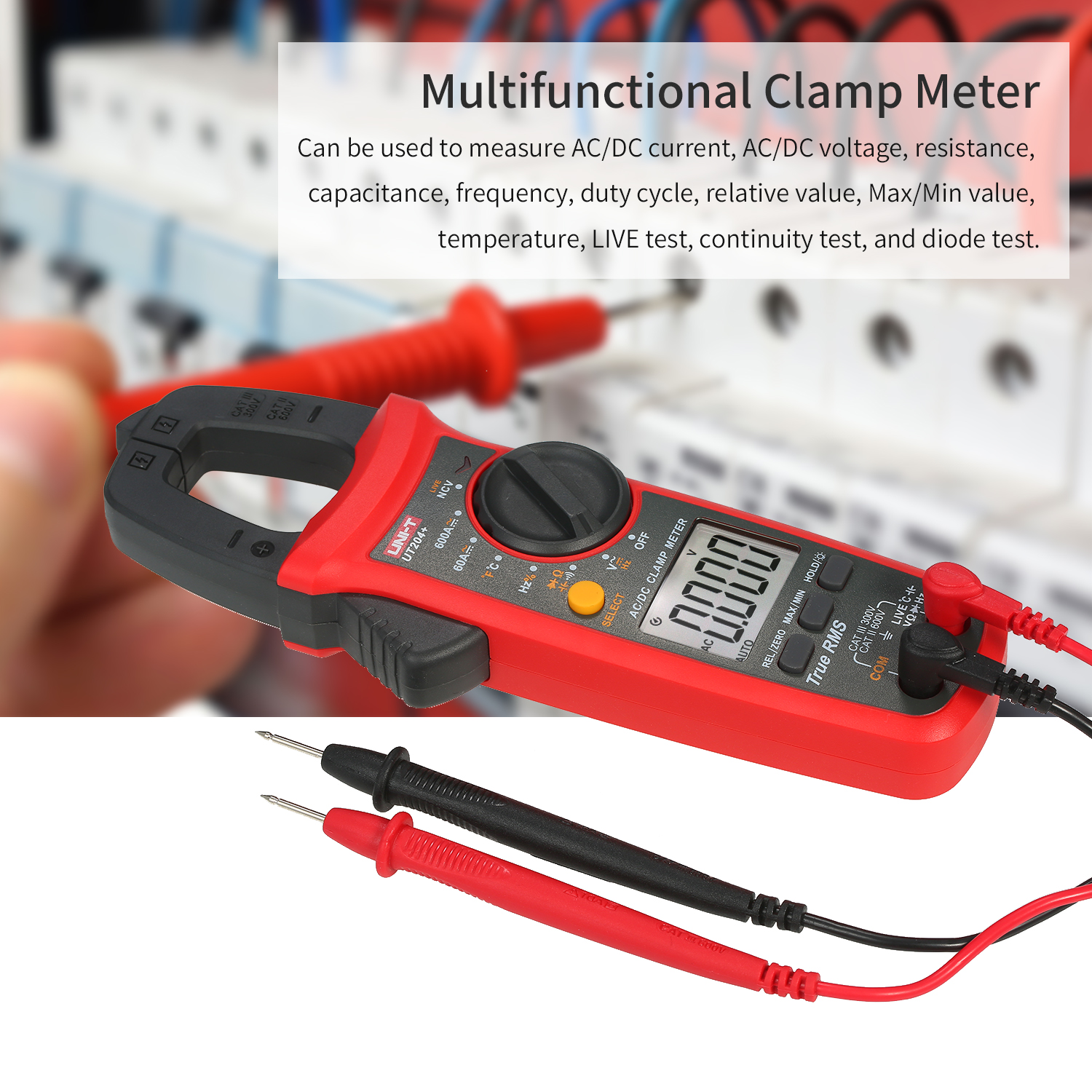 UNI-T UT204+ Digital Clamp Meter AC/DC Current Tester (600A) True RMS Auto Range Temperature Measurement High Precision Multimeter. 
