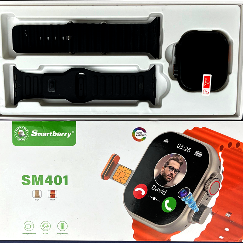 2024 Sim Insert BW9-SIM Card Smartwatch / Smart Barry SM401 +camera + Smart watch ultra 2.2 inch HD Display Smart watch Carbon Free pair strap  Ultra max smart watch HD 2.2 inch full touch screen with set strap and wireless charger for men's and boy's. 