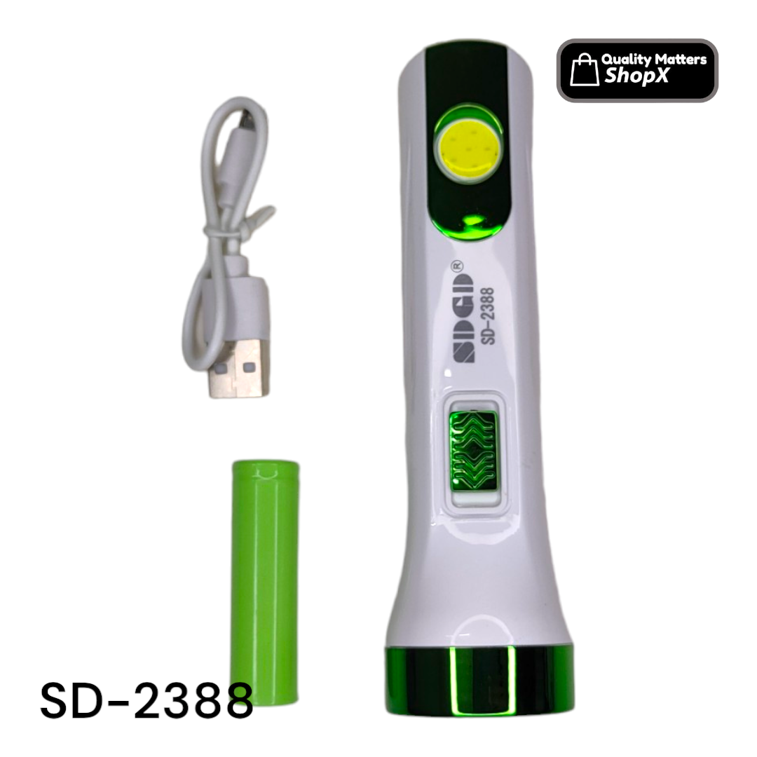 Torch Light SD-2388 Rechargeable 2 In 1 LED COB 500mAh Removable Battery. 