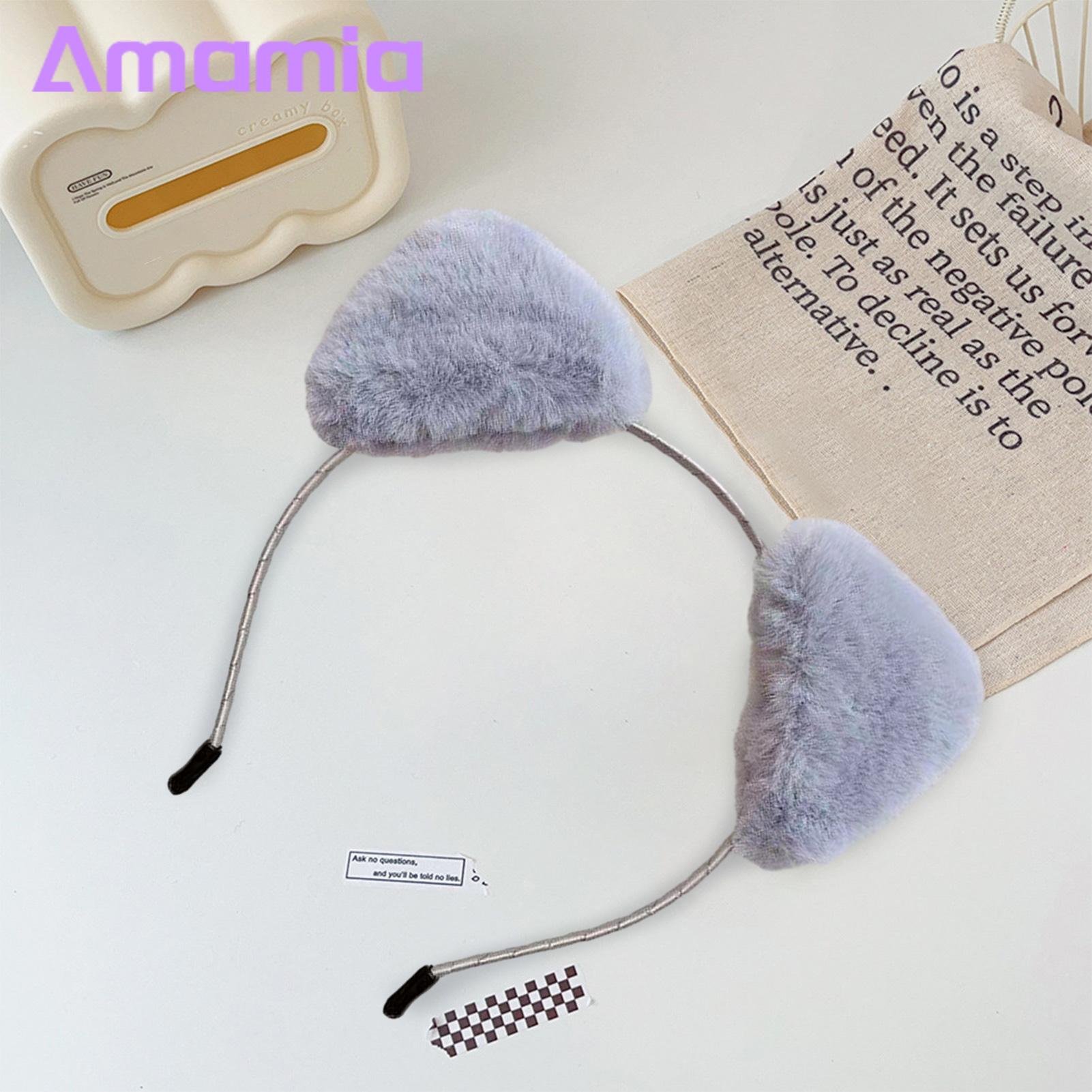Soft Plush Hairband Kawaii Kitty Ear Hairband Soft Plush Anti-slip Head Decoration for Women Cute Cartoon Design Elastic Narrow Brim Solid Color Hair Hoop