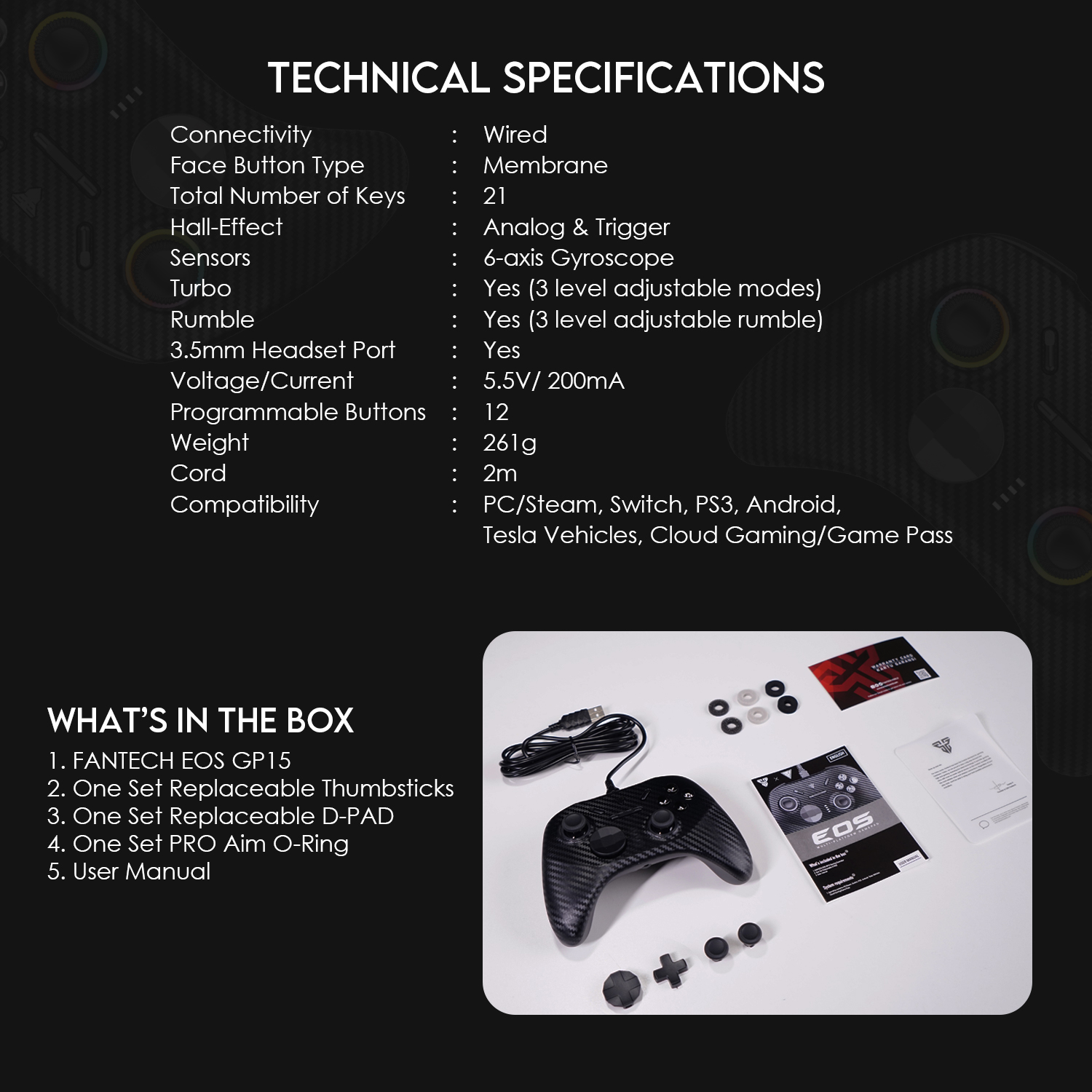 FANTECH GP15 VEGA-EOS Multi-Platform-Gamepad Wired Gaming Controller-Joystick-Hall-Effect Trigger RGB Sticks Supports PC Steam. 