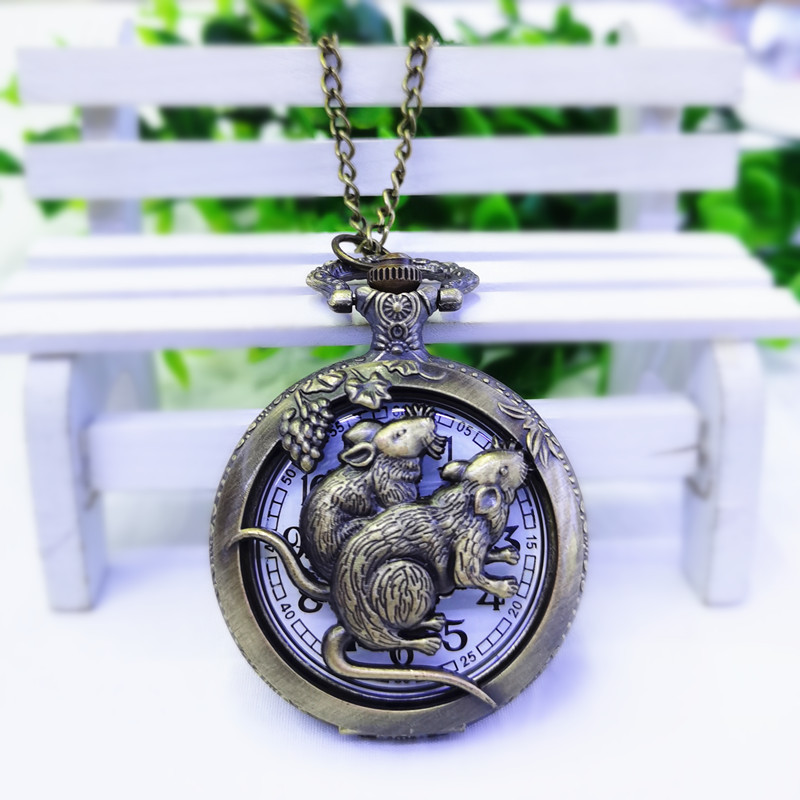Factory wholesale vintage hollow flip watch male digital old man quartz watch zodiac bronze pocket watch hanging watch
