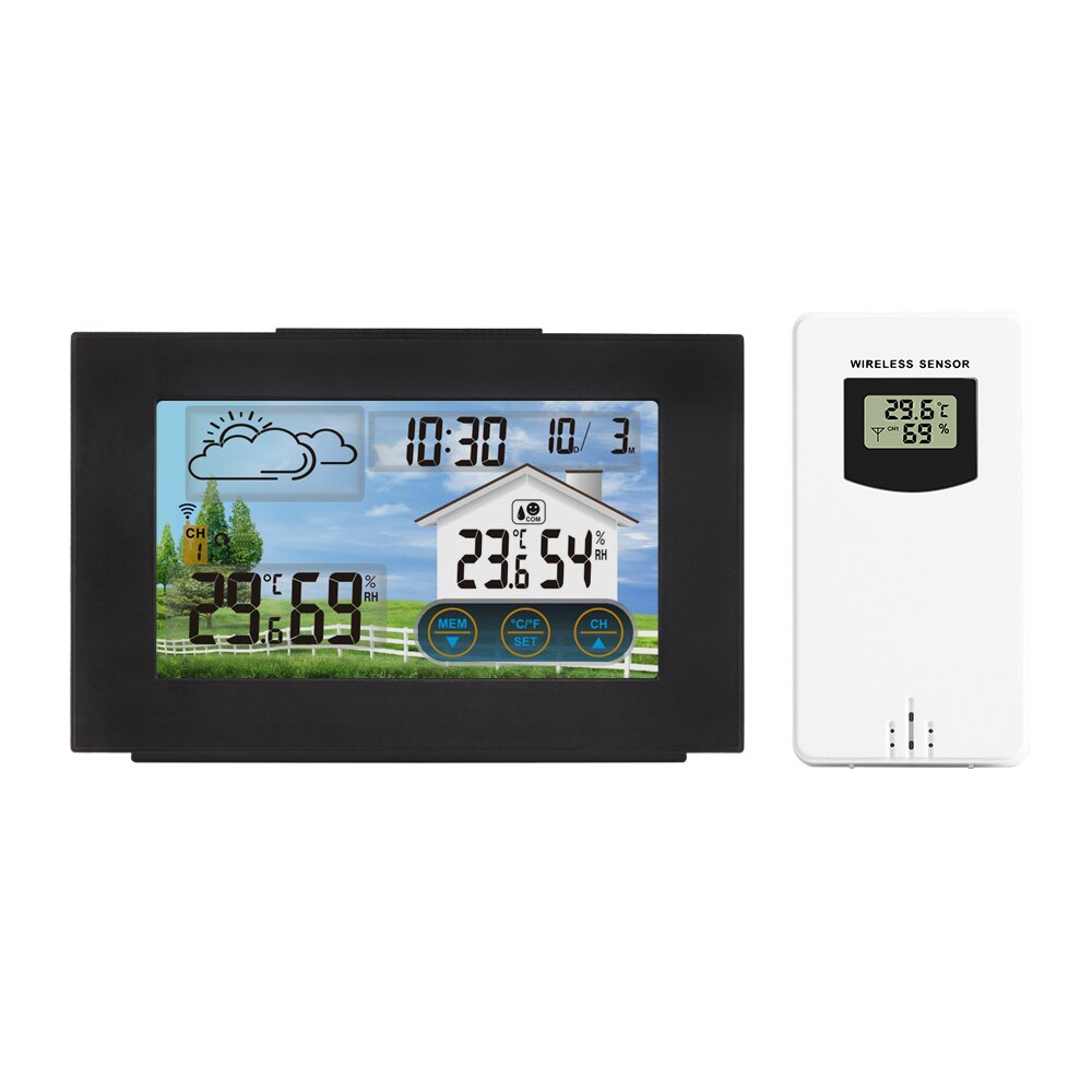 Wireless Weather Station Indoor Outdoor Weather Forecast Station with Outdoor Sensor Digital Temperature and Humidity Gauge. 