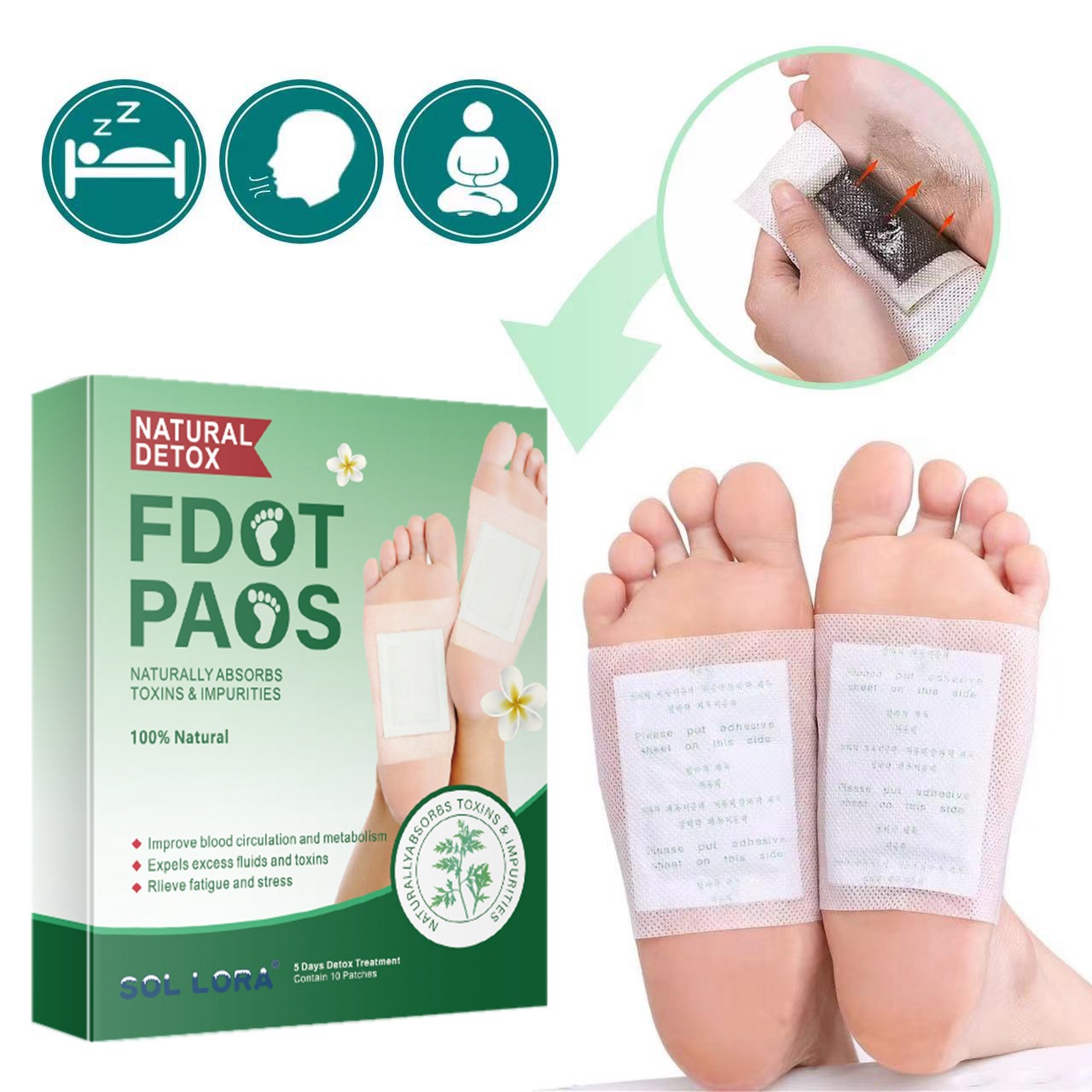 SOL LORA Cross-Border Aliexpress wish Amazon Argy Wormwood Foot Patch Gas Bamboo Ginger Foot Patch Bamboo Vinegar 10 Paste / Box. 
