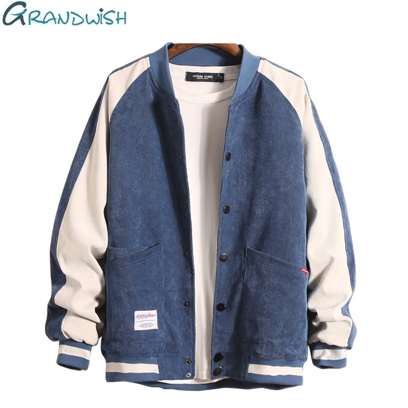 Grandwish Baseball Jacket Mens with on College Patchwork Jacket Coat Men Plus Size M-3XL ber Jacket Men Fashion ,DA743. 