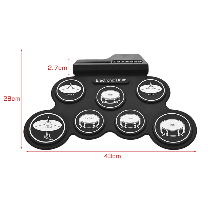 7 Pads Electric Drum Set ,Portable Roll Up Drum Practice Pad Drum. 