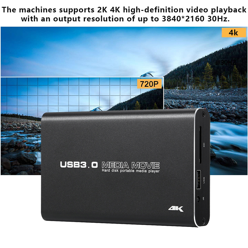 4K USB3.0 HDD Media Player Full HD H.265 Media Player Center with Auto Play For USB OTG SD AV TV AVI RMVB RM PPT SPDIF USB Hard. 