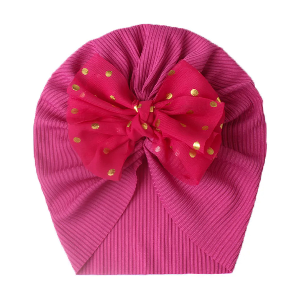 【Pioneer Gong】Lovely Shiny Bowknot Baby Hat Cute Solid Color Baby Girls Boys Hat Turban Soft Newborn Infant Cap Beanies Head Wraps. 