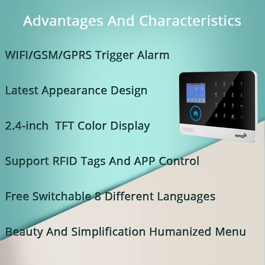 Tuya WiFi GSM home Security Protection smart Alarm System Touch screen Burglar kit Mobile APP Remote Control RFID Arm and Disarm. 