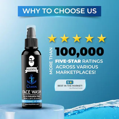 Muuchstac Ocean Face Wash for Men 100 ml | Fight Acne & Pimples, Brighten Skin, Clears Dirt, Oil Control, Refreshing Feel - Multi-Action Formula | Pack of 1, 100 ml each. 