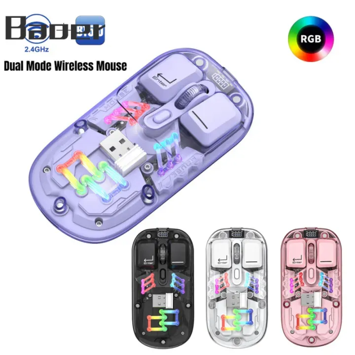 T200 Wireless Mouse 1600 DPI 2.4G Wireless Connection Mice High Precision Transparent Mouse RGB Rechargeable Mice