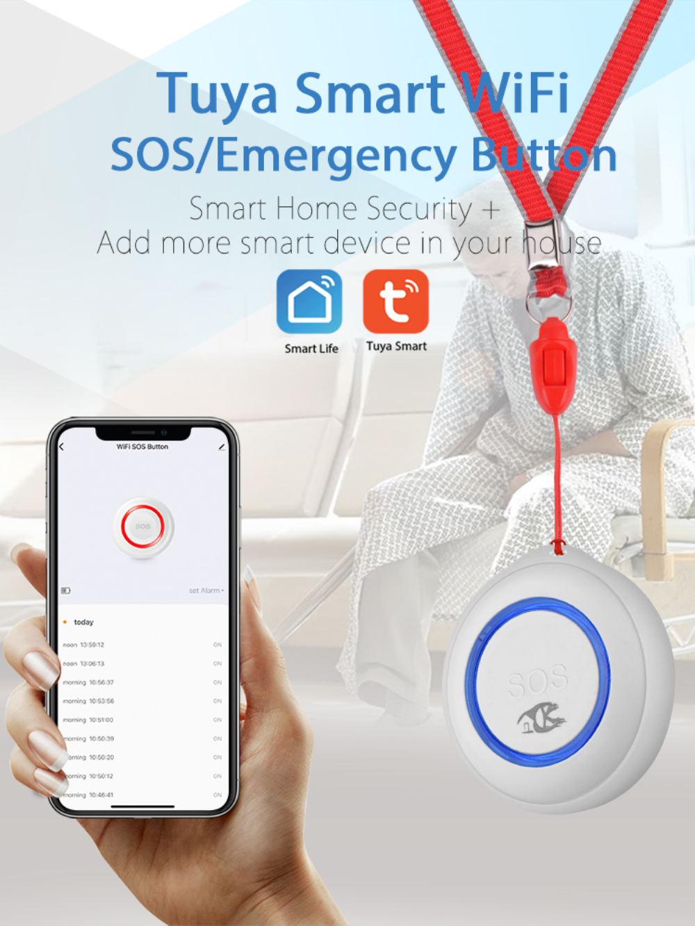 Tuya Smart Wifi emergency button one-key alarm call for help button for the elderly, intelligent scene linkage hot sell. 