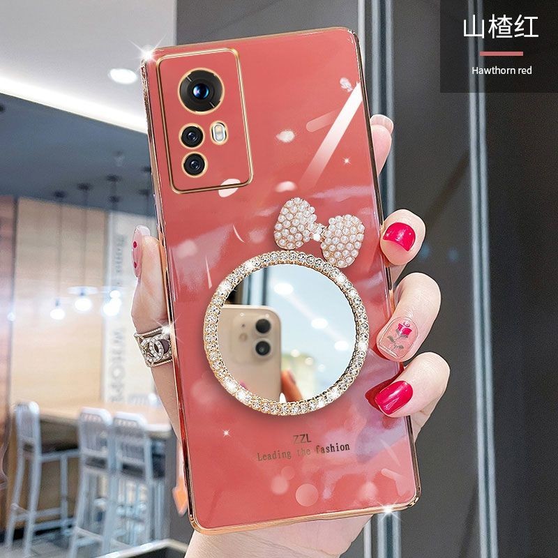 For Xiaomi 13T 13T Pro 12T 12T Pro 11T 11T Pro 10T Pro 10T Lite 9T Pro Back Cover with Bowknot Mirror Luxury 6D Plating Square Bumper Girls Makeup Casing Shiny Soft Silicone Full Camera Protection Pouch