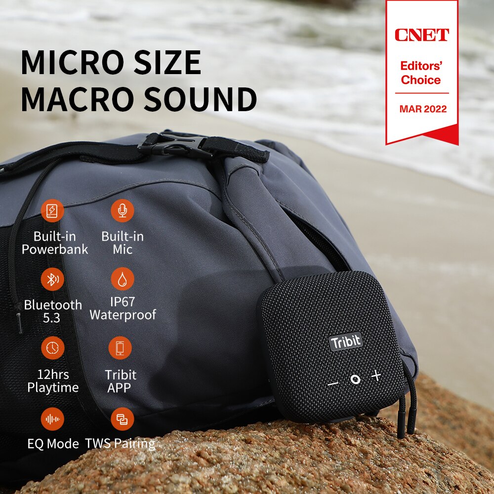 Tribit StormBox Micro 2 Portable Bluetooth Speaker 90dB Loud Sound Deep Bass IP67 Waterproof Camp Small Speaker Built-in Strap. 