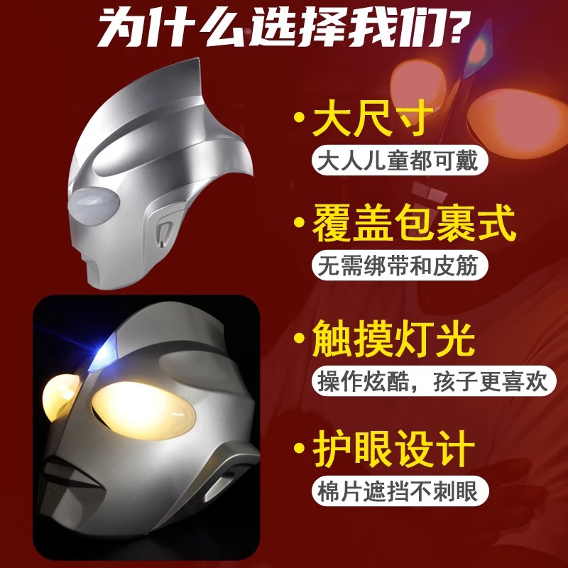 Tiga Helmet Ultraman Head Cover Adults & Children Touchable Luminous Wearing Superman Light Mask Playset. 