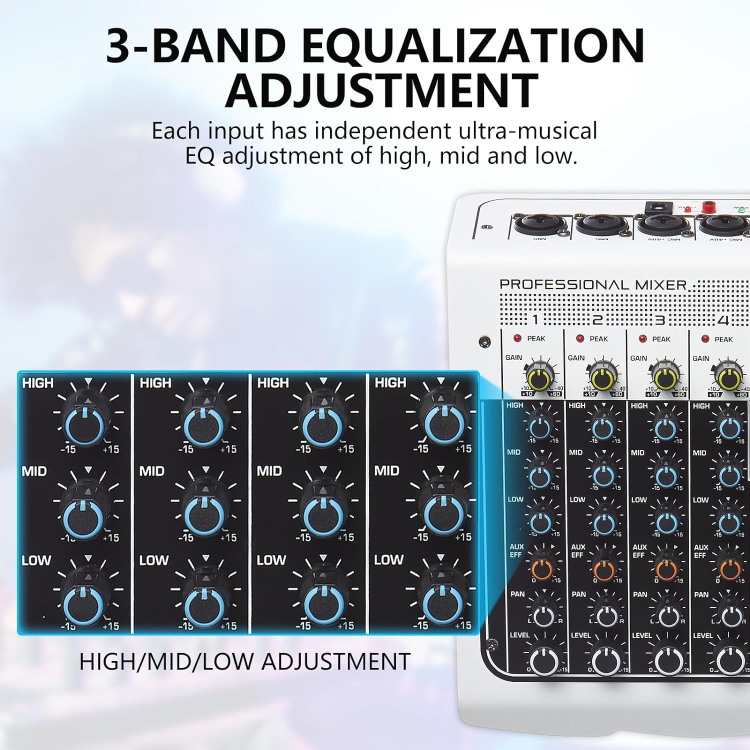 BOMGE Audio Mixer 6 Channel DJ Mixer Sound Board Console with USB MP3 Bluetooth Input 48V For Live Performance Home Stage Karaoke. 