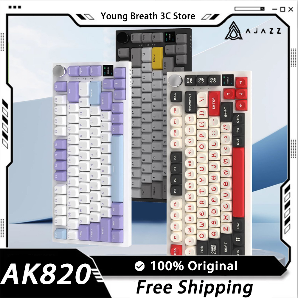 AJAZZ AK820 Pro Mechanical Keyboard Custom Screen Multifunctional Knob Three Mode Wireless Gaming Keyboard Hot Swap RGB Gifts