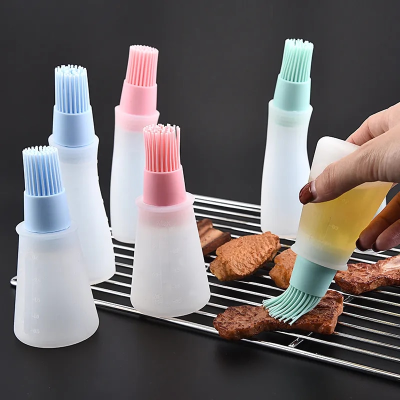 Oil Bottle with Brush Seasoning Seasoning Sauce Brush with Scale Oil Bottle BBQ Kitchenware Gadgets Grilling Frying Tools