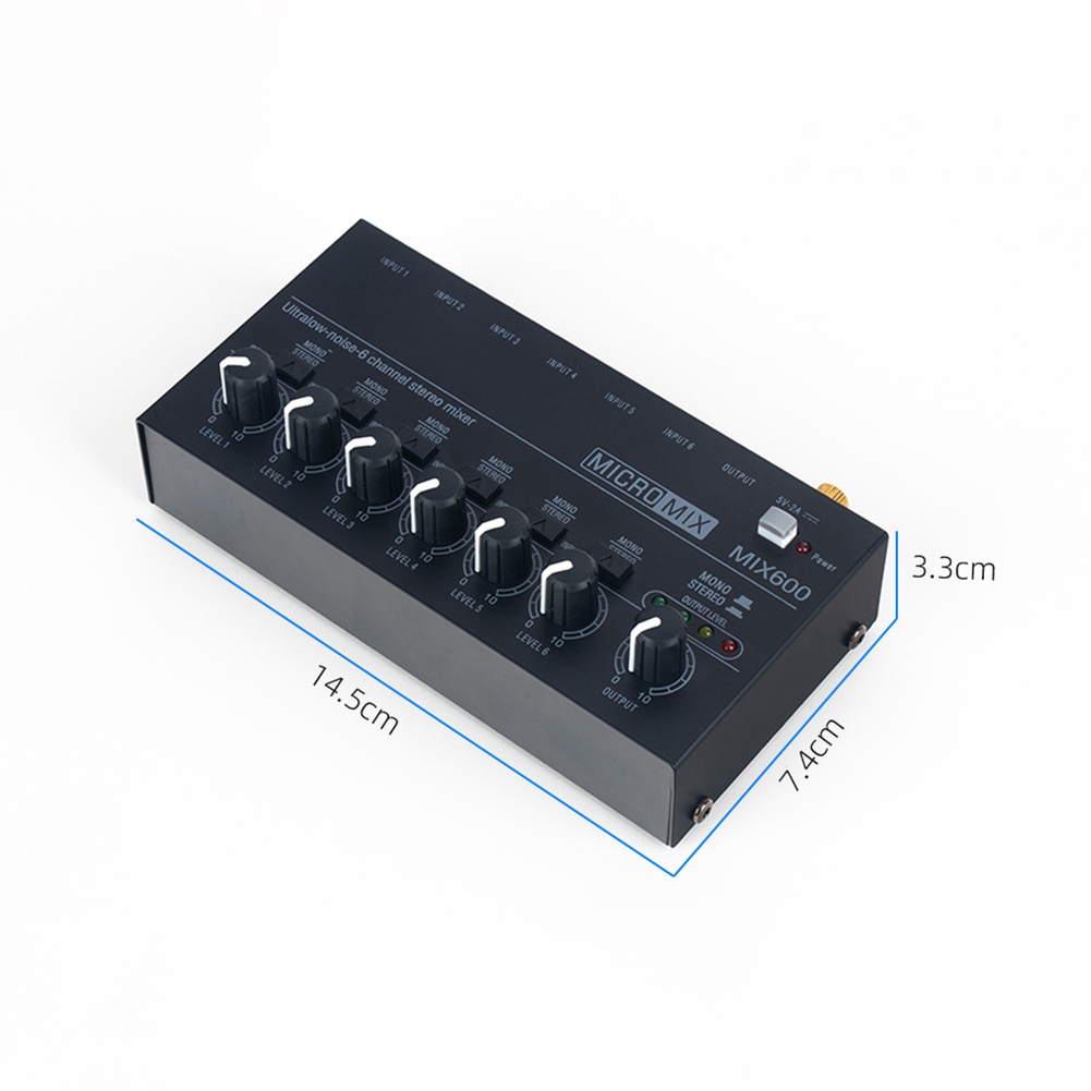 1 Set MIX600 Sound Mixer Ultra Low Noise 6 Channel Line Mixer Mini Sound Mixer -Supply DC5V US Plug. 