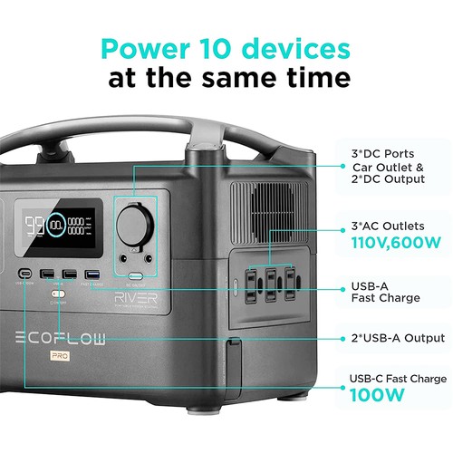 EcoFlow RIVER Pro Portable Power Station 720Wh Power Multiple Devices Recharge 0-80% Within 1 Hour for Camping RV. 