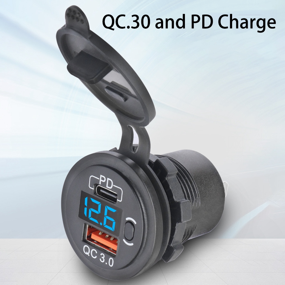 60W PD Type C/QC 3.0 USB Charger With Button Switch LED Voltmeter Power Outlet Fast Charging For 12V 24V Car Truck Motorcycle RV - View #9