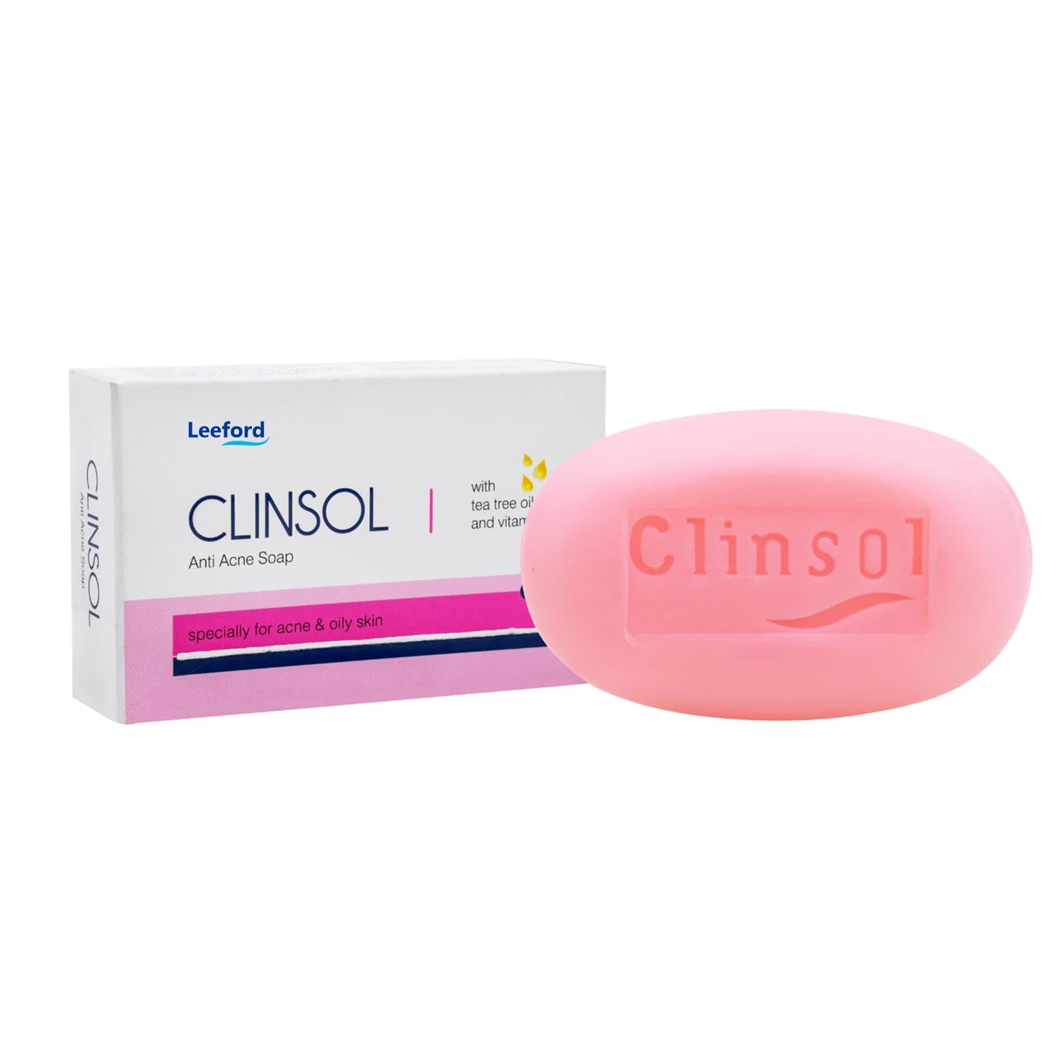 Leeford Clinsol Soap Pack of 3 (75g Each)- Enriched Tea Tree Oil with Vitamin E for Soft Skin || Gentle on Skin || Helps to remove Acne and Makes Skin..