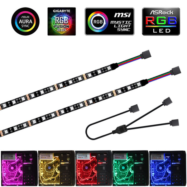 PC Computer SMD5050 4PIN 12V RGB Strip Light for Modding PC Chassis LED Light Strip Compatible with ASUS Aura Sync, Gigabyte RGB Fusion, MSI Mystic Light, ASRock RGB 4Pin Header. 