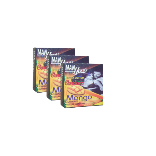 Manhood Mango Flavored Condom - 3 Pack Combo - 3x3=9pcs Condom. 