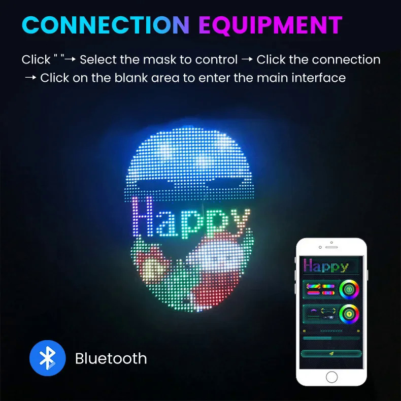 Halloween LED Display Programmable Mask LED Bluetooth RGB Light Up Party DIY Photo Editing Animated Text Prank Concert Mask. 
